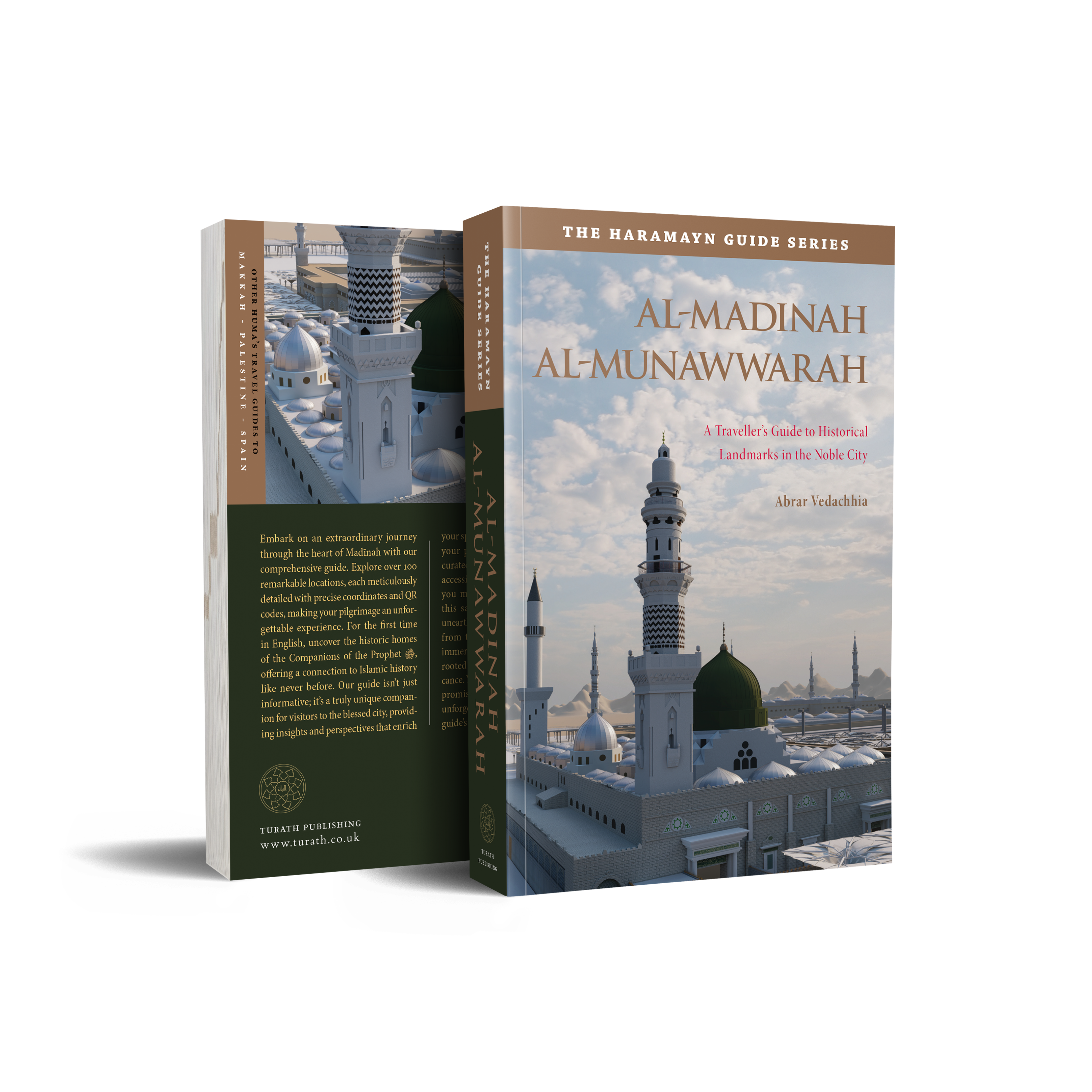 The Haramay Guide Series book, 'Al-Madinah Al-Munawwarah', shown in a clean studio mockup with both front and back covers visible against a white background.